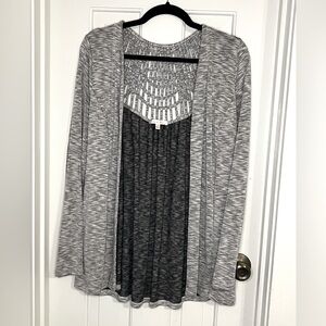 Skies Are Blue Lemington crochet back, size L cardigan with open back details